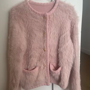 Fuzzy Pink Cardigan with Gold Buttons